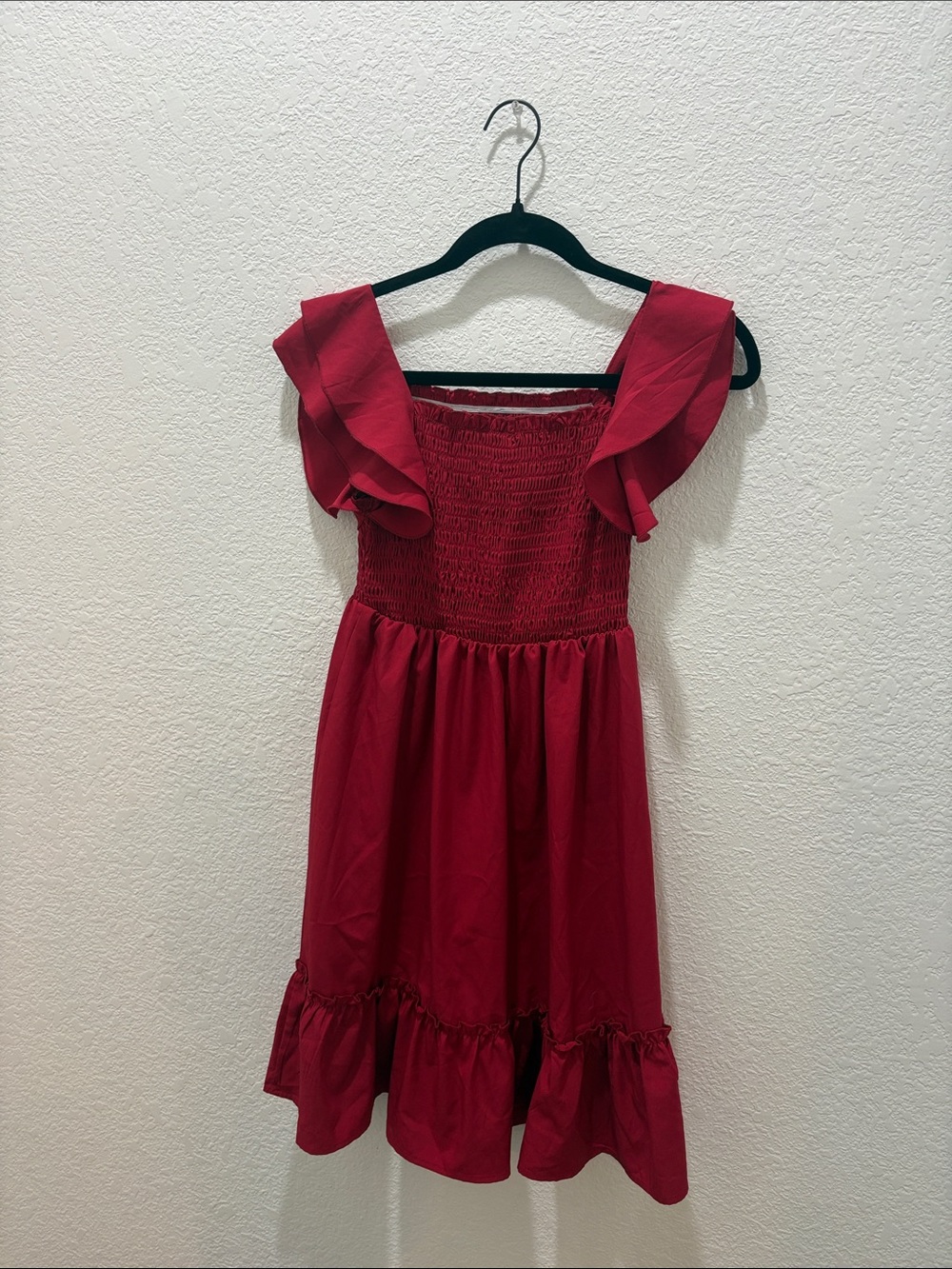 Amazon Girls Red Ruffle-Sleeve Smocked Dress